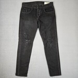 Rag & Bone Jeans Mens 34x31 Slim Fit 1 Black Stretch Denim Button Fly Distressed